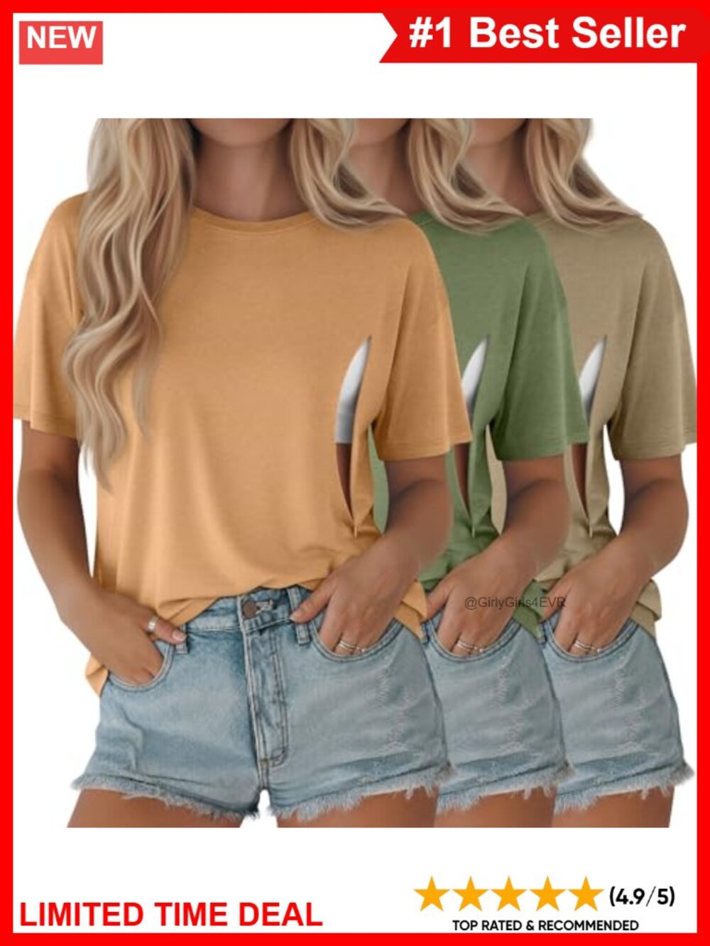 3 Pack Nursing Short Sleeve Shirts Hidden Zipper Breastfeeding Tops